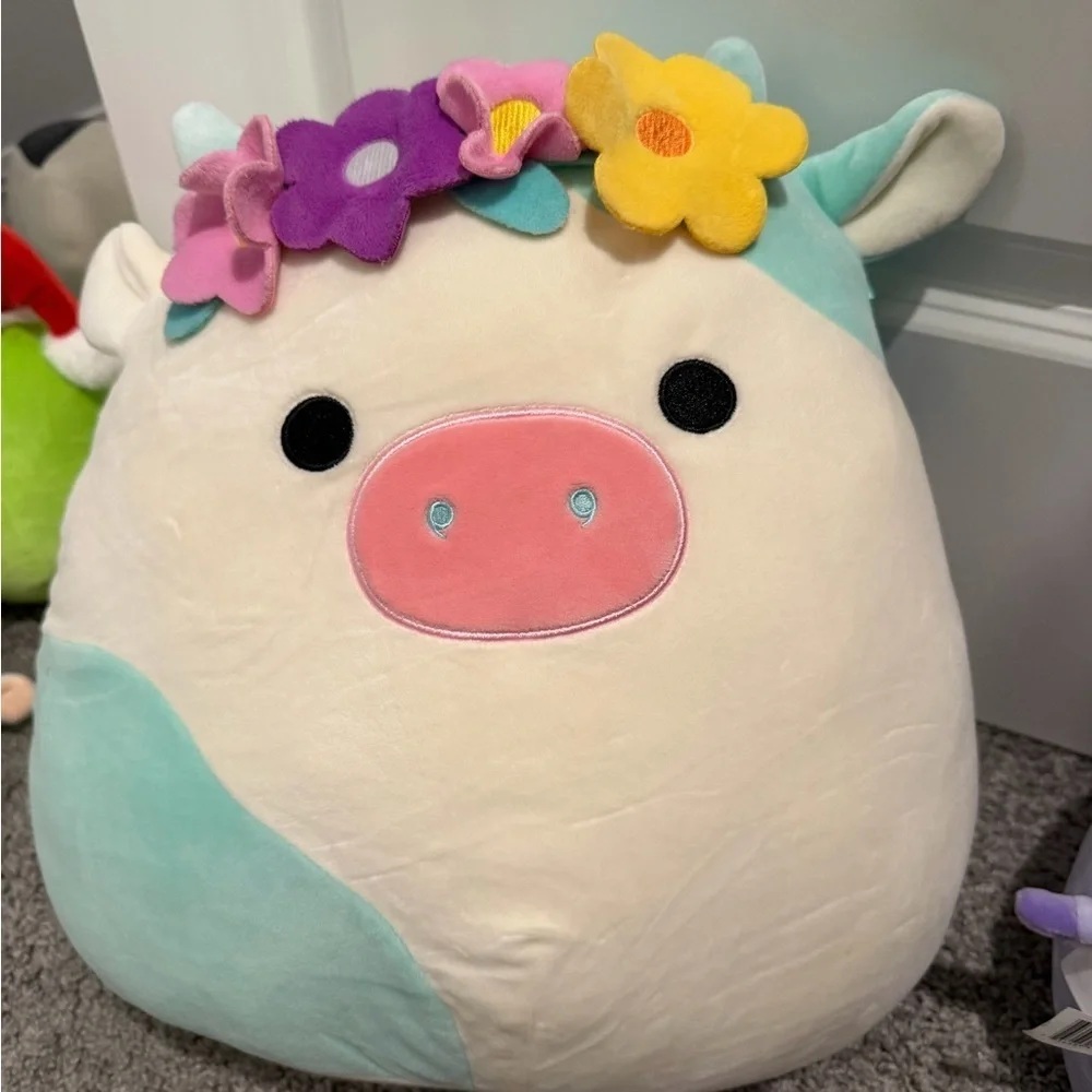 Belana squishmellow Pastel Cow Plush with Floral Crown